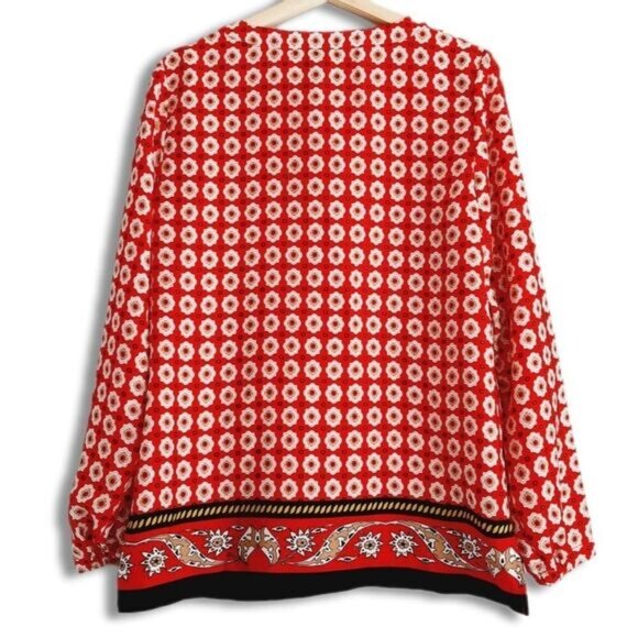 ANNE KLEIN Colorful Boho Floral Border Print Blouse Sz M Flawed - Picture 8 of 12